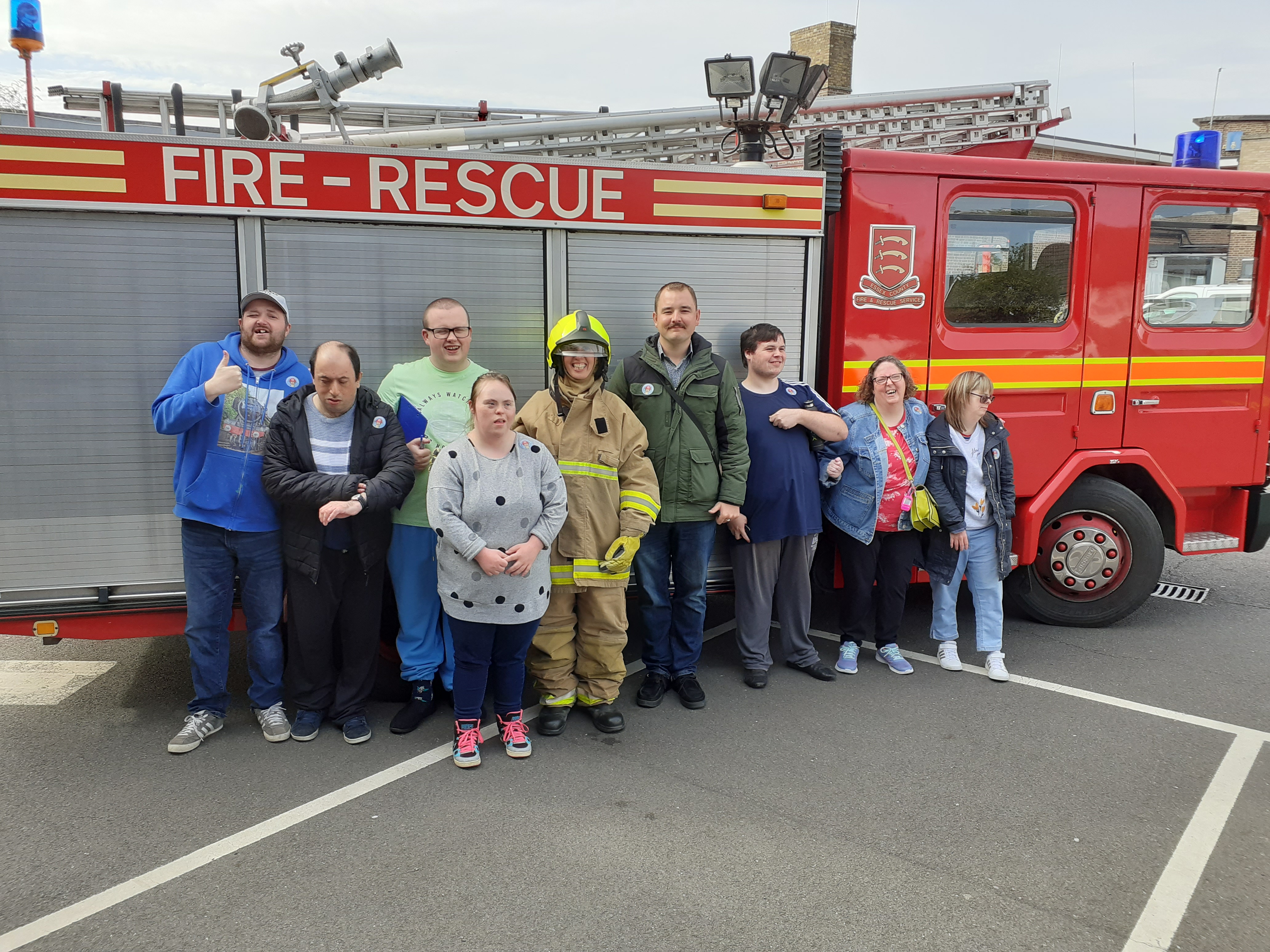 Customers infront of a fire engine