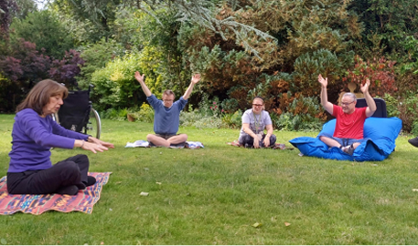 Customers doing yoga