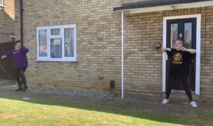 A photo of our doorstep dancing session