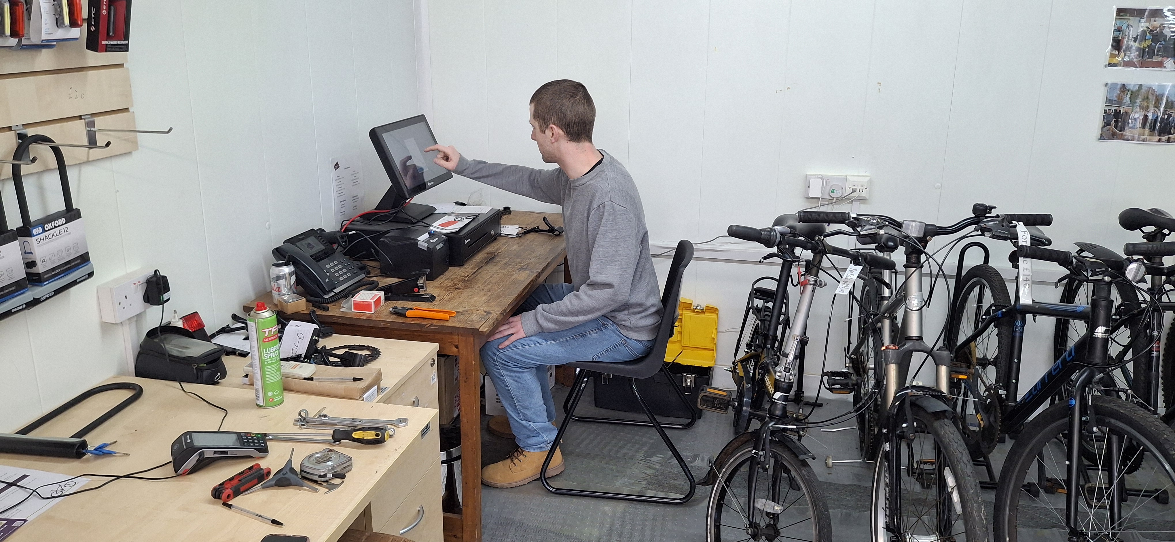 Kurt working on the till