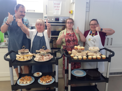 Customers with cakes