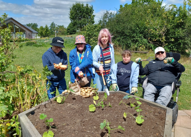 Customers in a garden