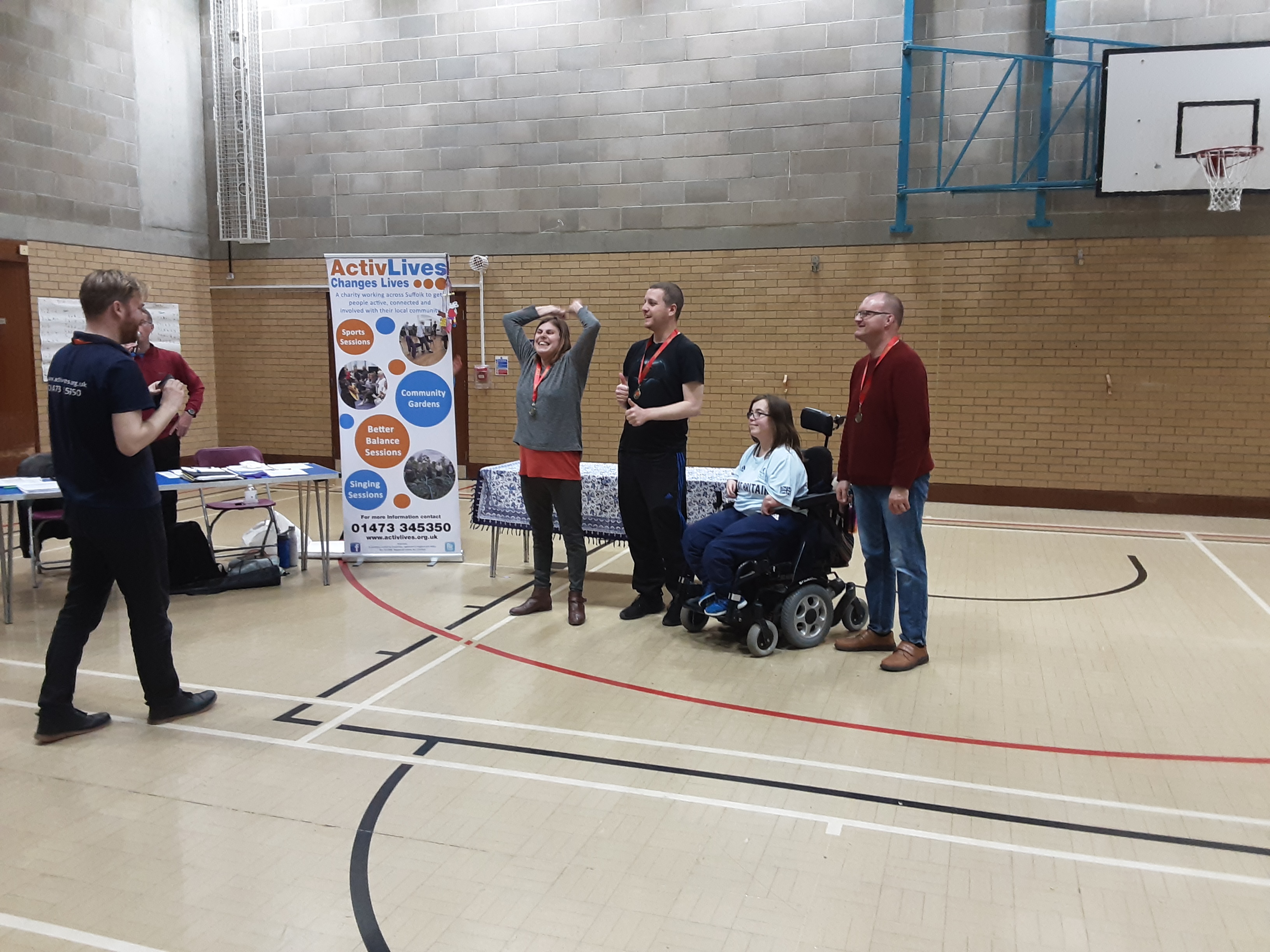 Announcing the winners at the Boccia festival