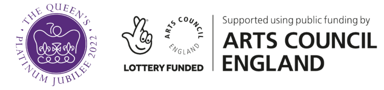 The Queens Platinum Jubilee logo and the lottery funded arts council england logo