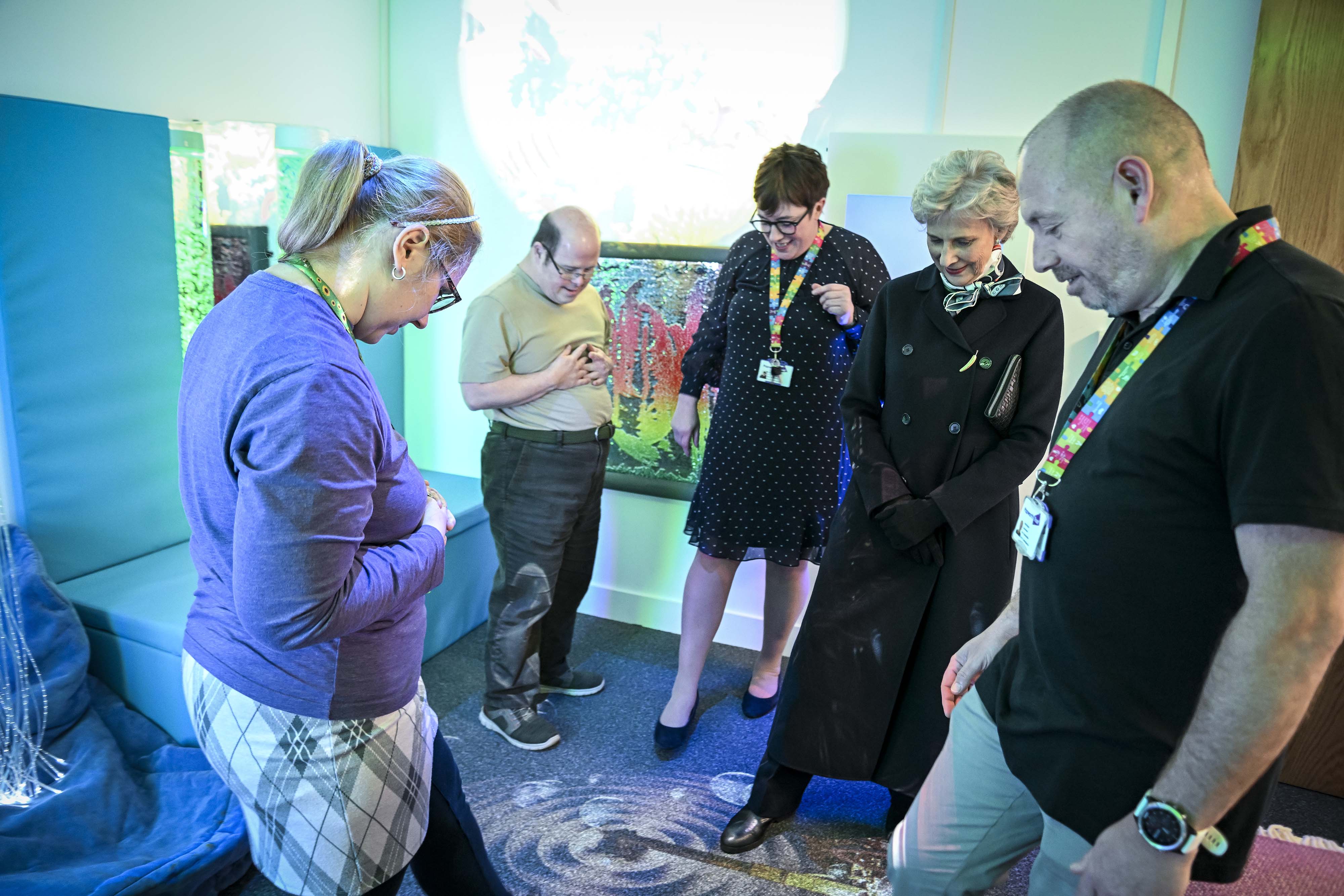 Her Royal Highness The Duchess of Gloucester in our sensory room with 4 people