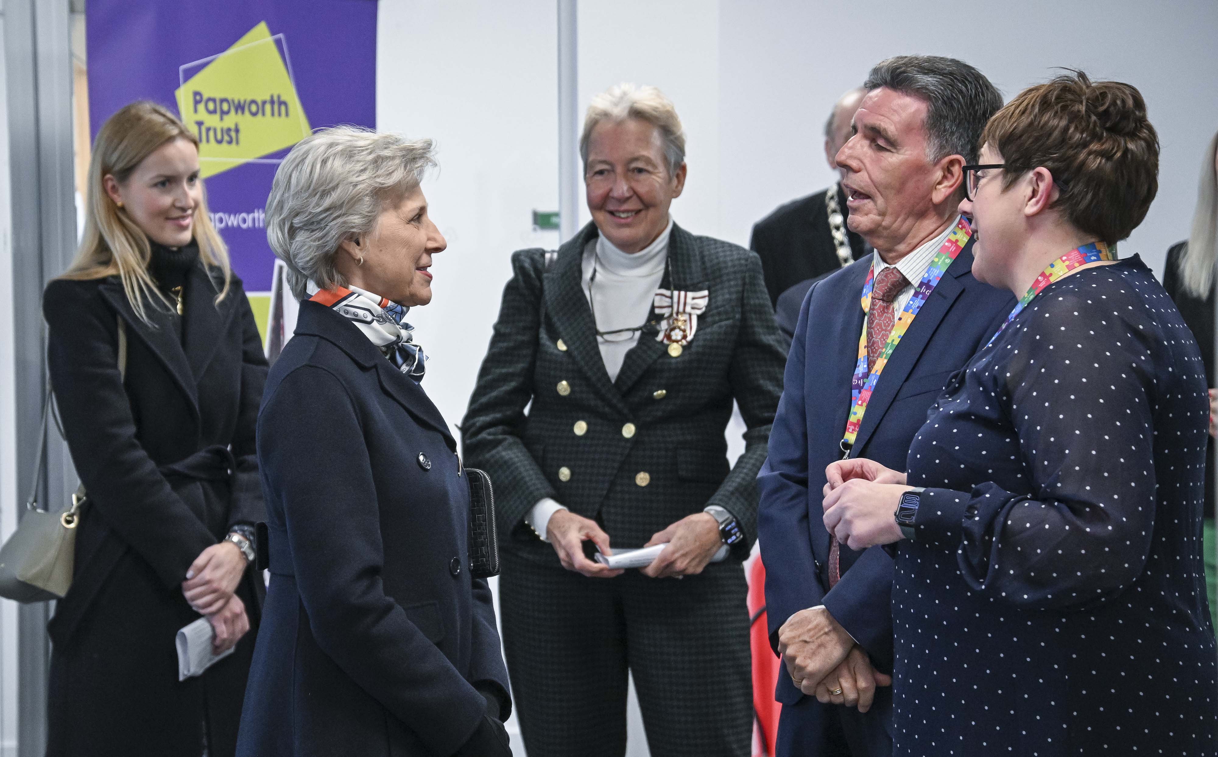 Her Royal Highness The Duchess of Gloucester talking to the Lord Lieutenant, our Chair of Trustees, and our Service Manager