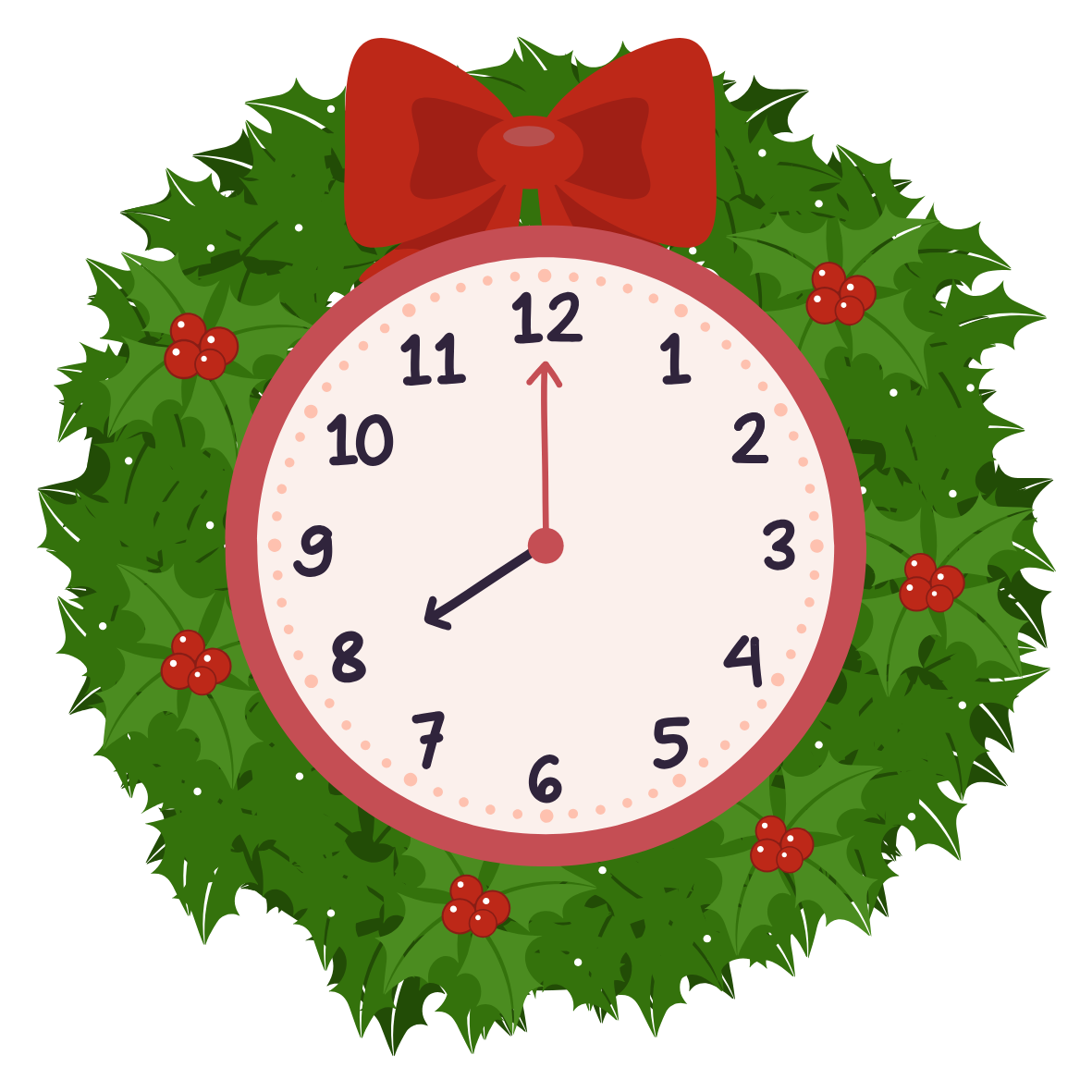 A graphic of a Christmas themed clock.